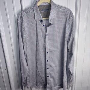 TWILLORY performance dress Shirt Blue Checkered Size 17.5, 36-37 EUC
